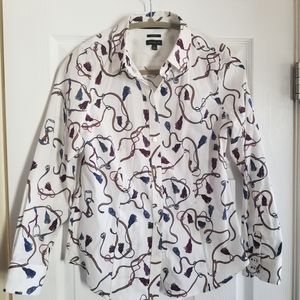 Talbots equestrian print button down shirt wrinkle resistant size 2